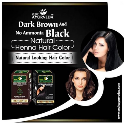 VedicAyurveda Natural Henna Dark Brown & No Ammonia Black Hair Color Powder
