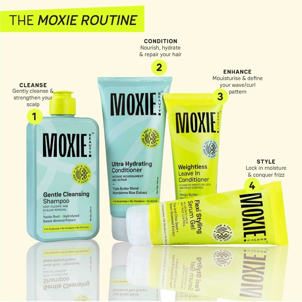 Moxie Beauty Wavy Travel Routine - Shampoo, Conditioner, Leave-In Conditioner & Styling Serum Gel