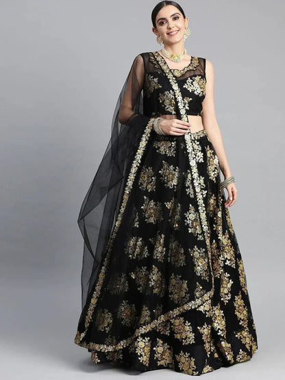 Tulsi Art Black & Golden Sequinned Semi-Stitched Myntra Lehenga & Blouse With Dupatta