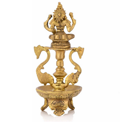 CraftVatika Brass Antique Laxmi Diya Oil Lamp Statue Lakshmi Peacock Puja Dia Table Diya Brass Table Diya