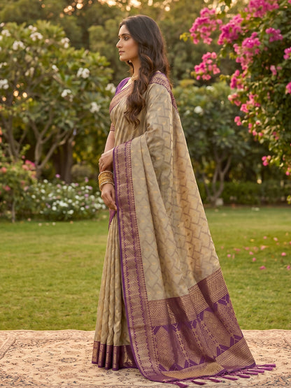 Shree Shyam Fashion Chiku With Purple Cotton Saree