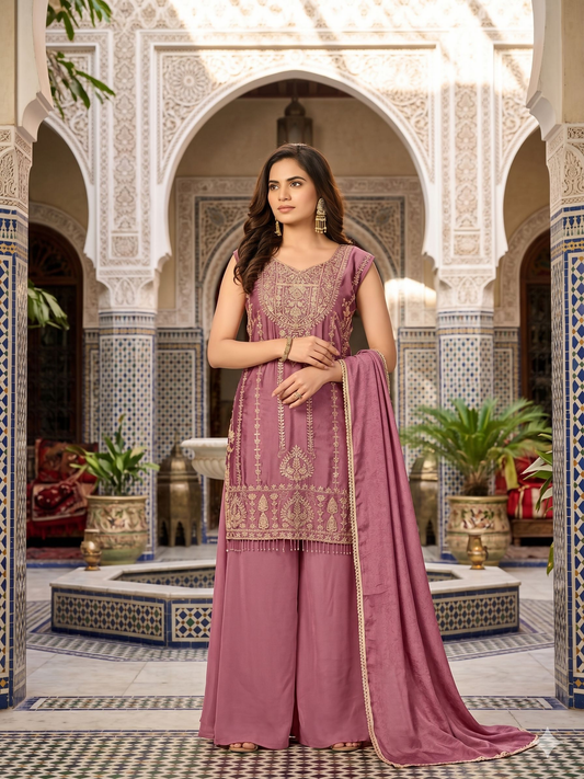 Teeya Creation Womens New Trendy Stylish Heavy Embroiedery With Beads Work Purple Kurta Set