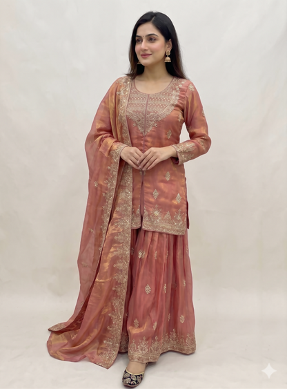 Teeya Creation Womens New Traditional Peach Heavy Work Ethnic Ensemble Lehenga Set