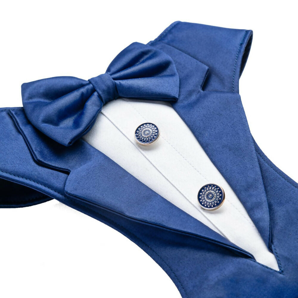 Waggety Tuxedo Dog Harness - Stylish Blue & White Design, Adjustable Fit, Durable Fabric, Elegant Pet Harness for Dogs