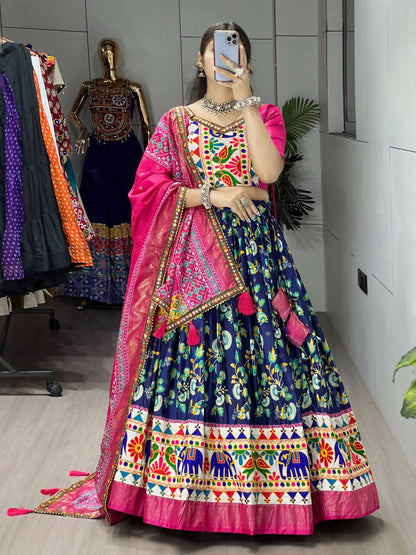Yash Enterprise Blue Silk Embroidery Semi Stitched Navratri Chaniya Choli