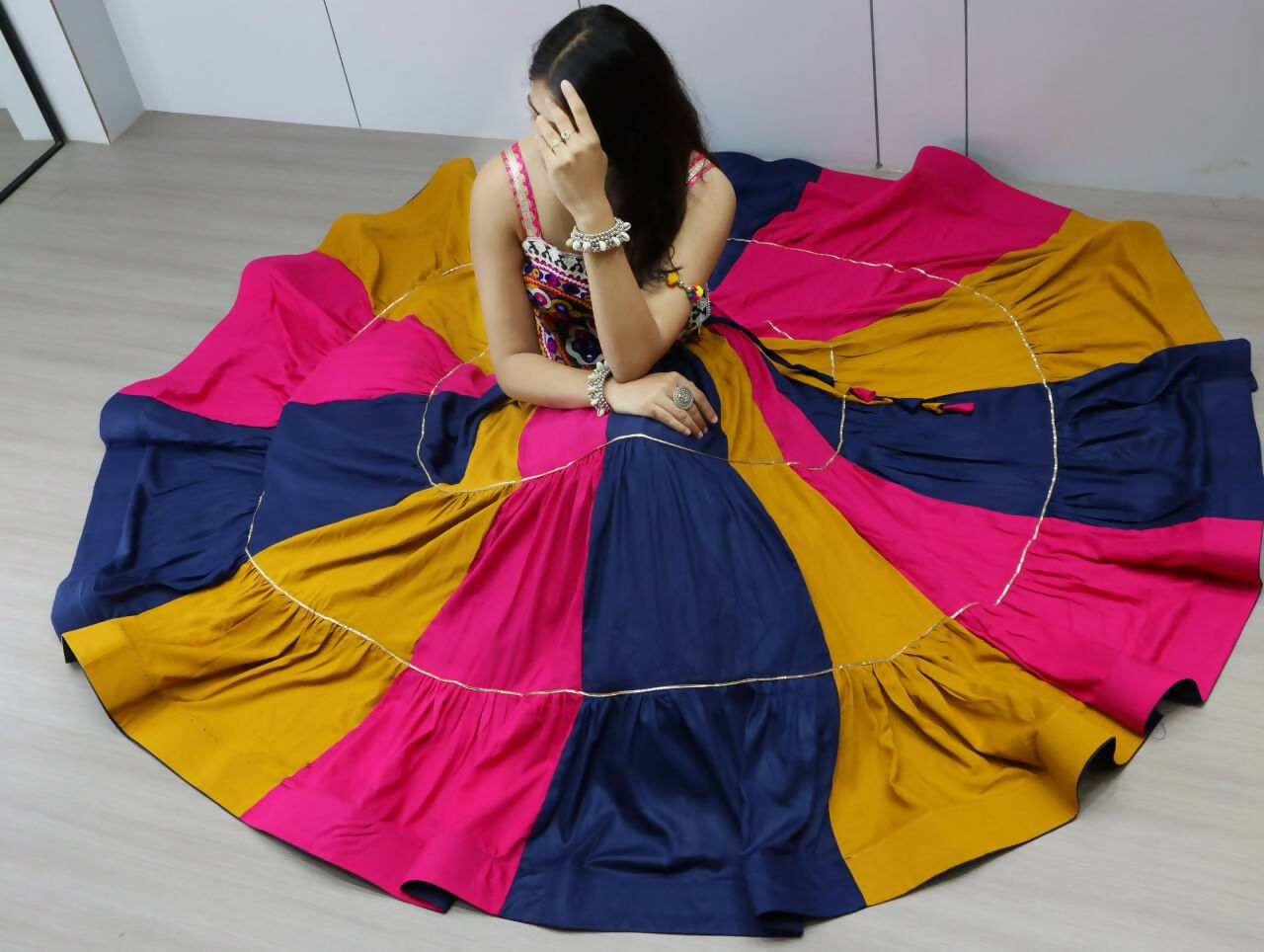 Yash Enterprise Multi Color Rayon Cotton Embroidery Semi Stitched Navratri Top Chaniya Choli