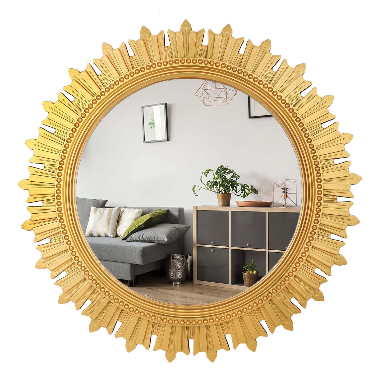 EFINITO Sunburst Wall Mirror, Decorative Framed Mirror for Bathroom, Bedroom, Living Room & Vanity (17 Inch)