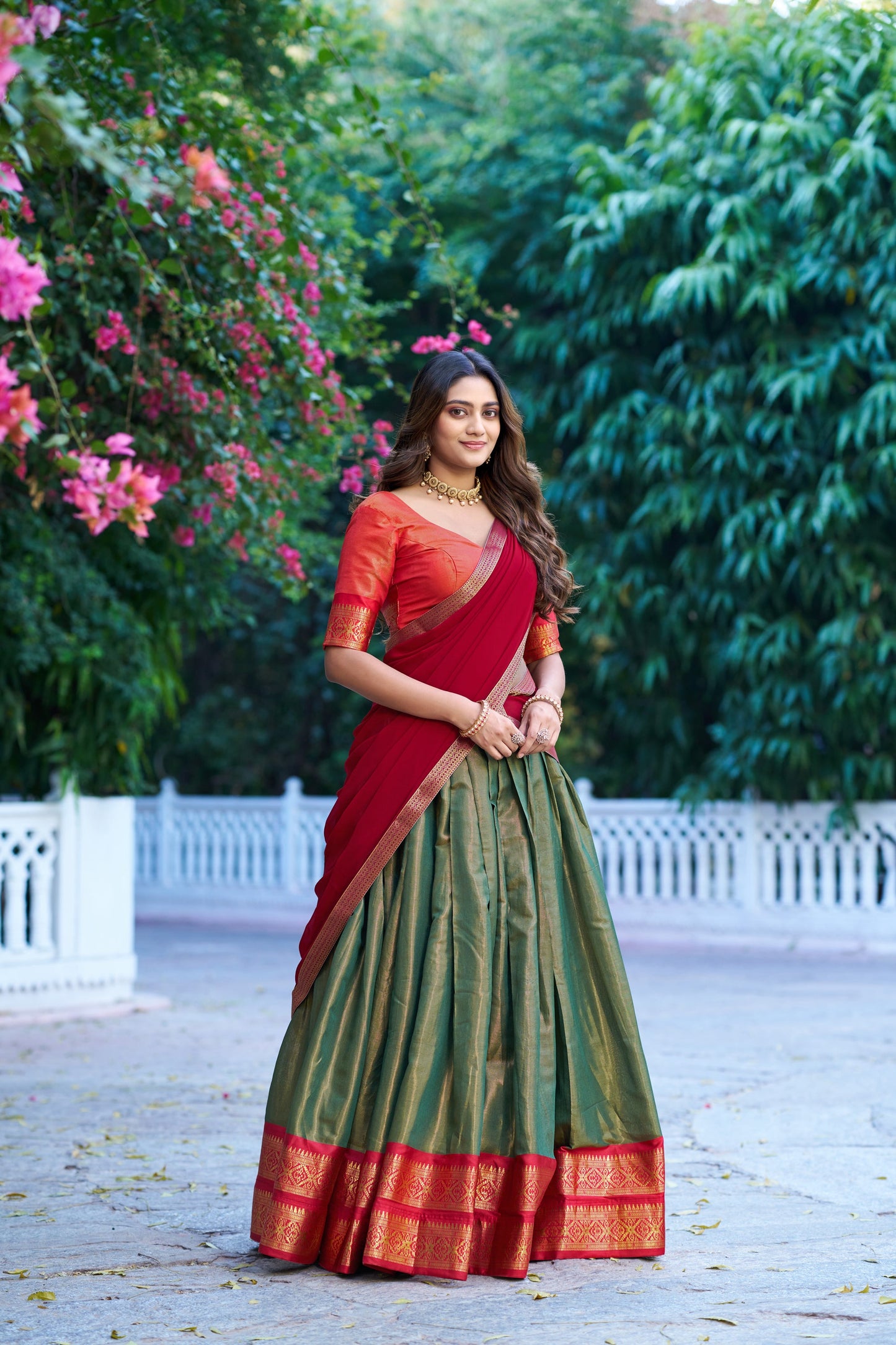 Lorenvalley Fashion Mehendi Kanchipuram Zari Weaving Work Lehenga Choli with Dupatta