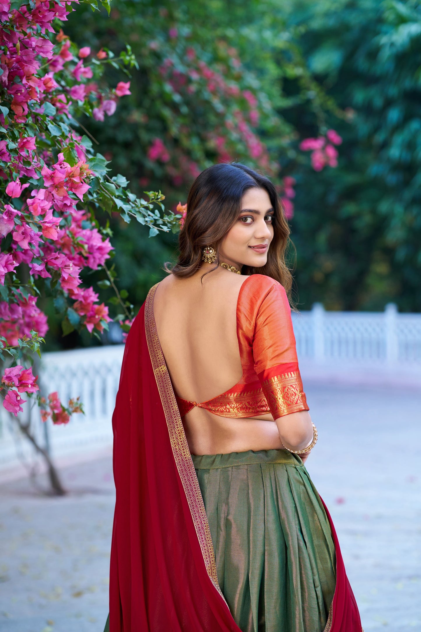 Lorenvalley Fashion Mehendi Kanchipuram Zari Weaving Work Lehenga Choli with Dupatta