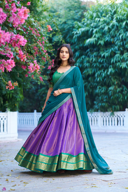 Lorenvalley Fashion Lavender Kanchipuram Zari Weaving Work Lehenga Choli with Dupatta