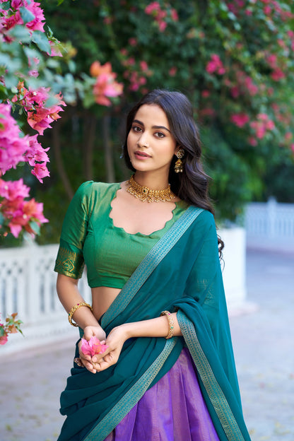 Lorenvalley Fashion Lavender Kanchipuram Zari Weaving Work Lehenga Choli with Dupatta