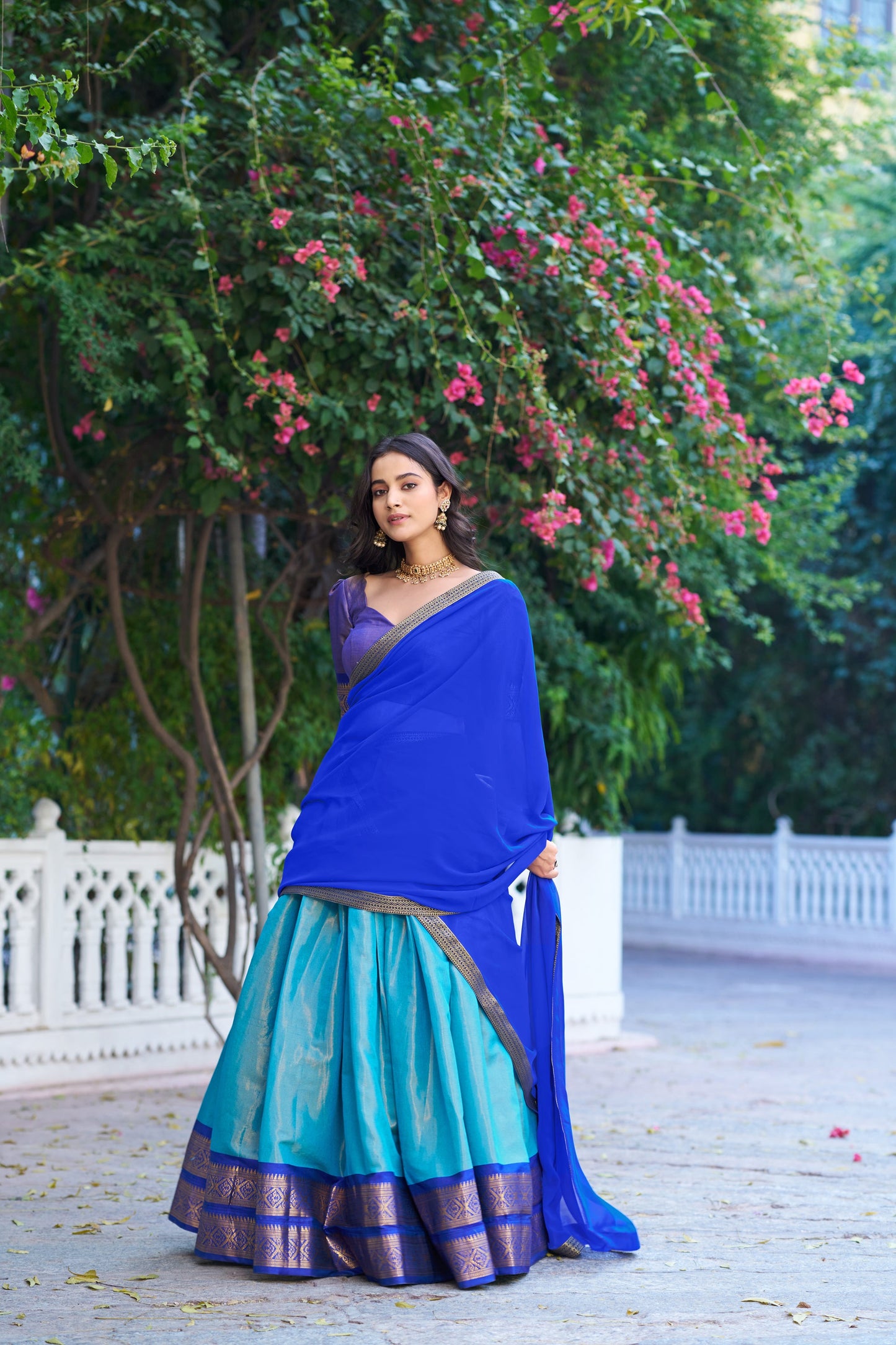 Lorenvalley Fashion Blue Kanchipuram Zari Weaving Work Lehenga Choli with Dupatta