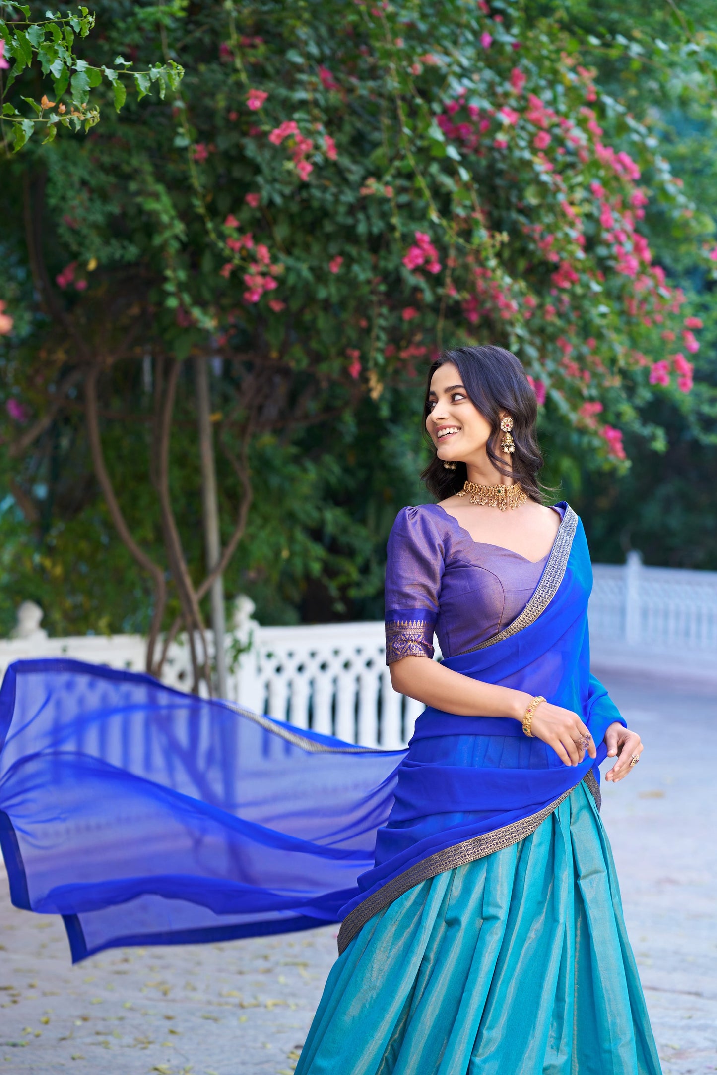 Lorenvalley Fashion Blue Kanchipuram Zari Weaving Work Lehenga Choli with Dupatta