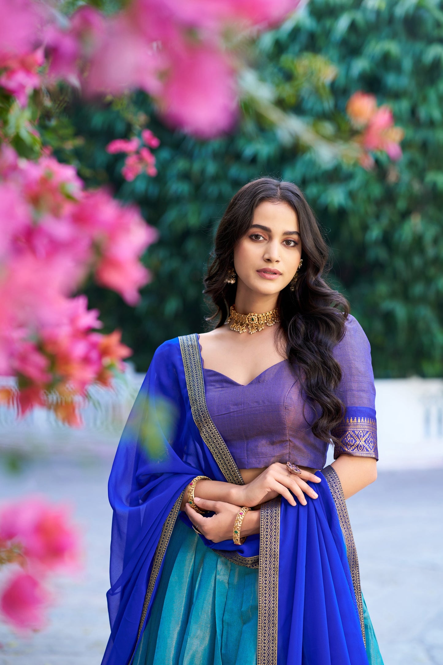 Lorenvalley Fashion Blue Kanchipuram Zari Weaving Work Lehenga Choli with Dupatta