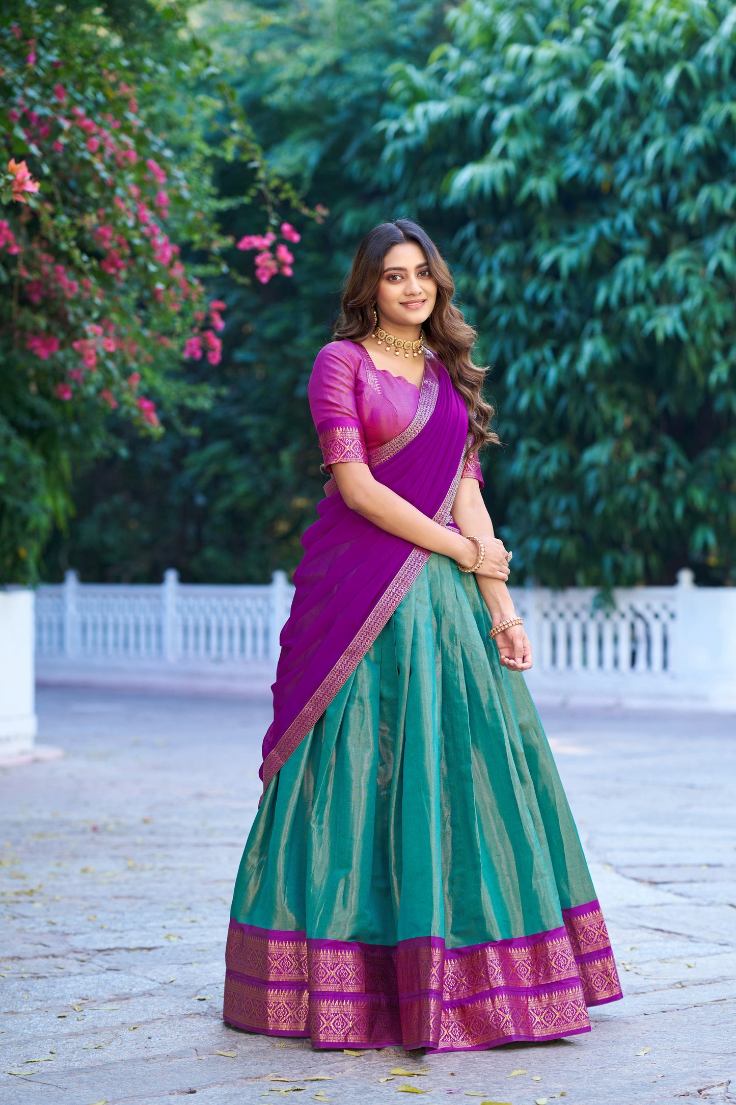 Lorenvalley Fashion Skyblue Kanchipuram Zari Weaving Work Lehenga Choli with Dupatta