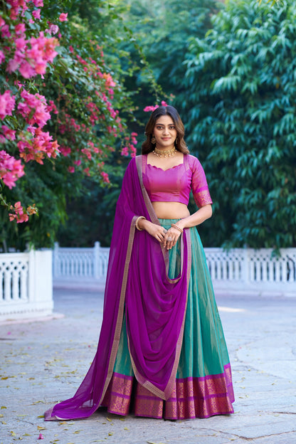 Lorenvalley Fashion Skyblue Kanchipuram Zari Weaving Work Lehenga Choli with Dupatta