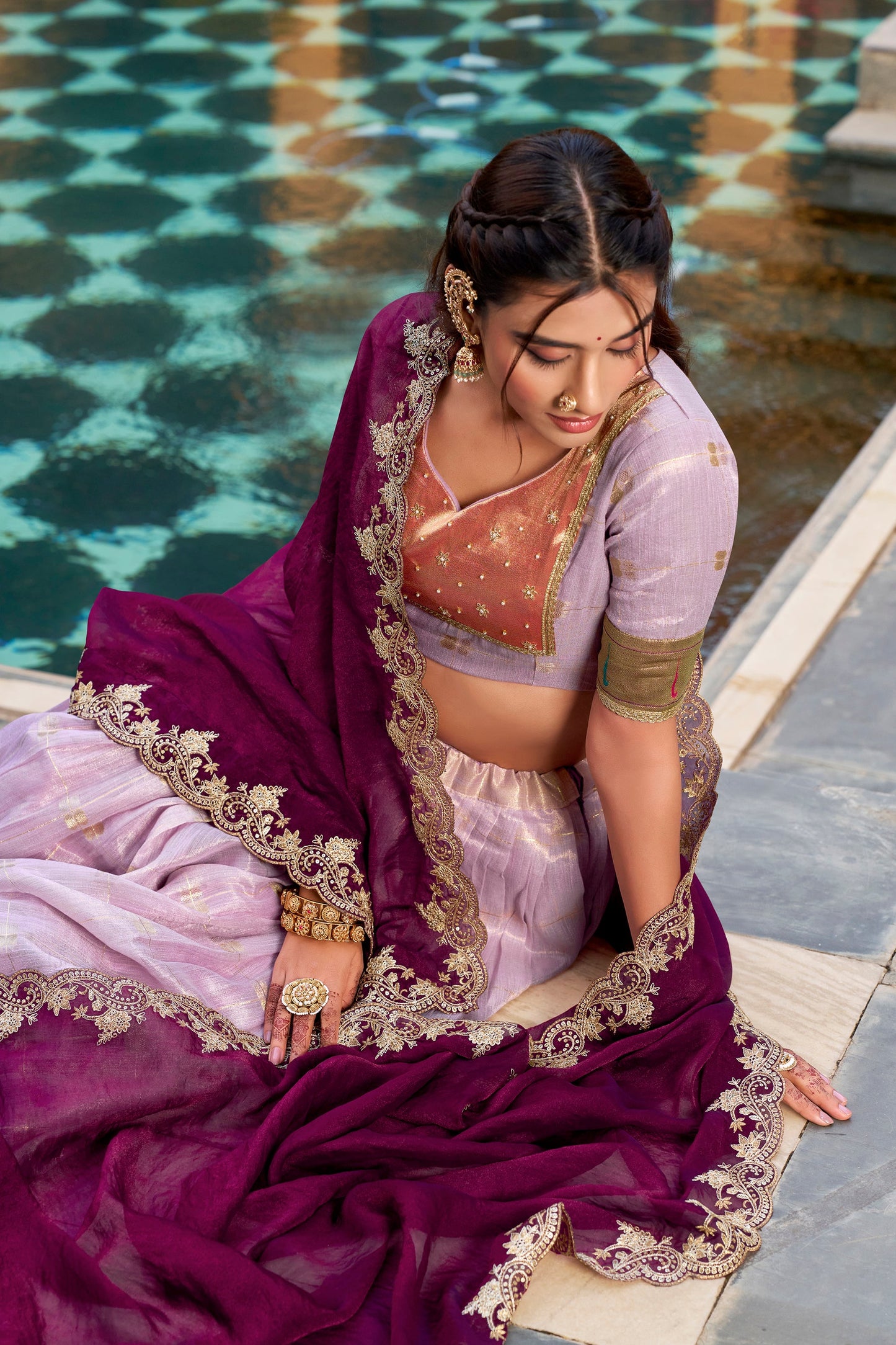 Lorenvalley Fashion Pink Slub Kota Zari Weaving Work with Paithani (Jacquard) Border Lehenga Choli with Dupatta