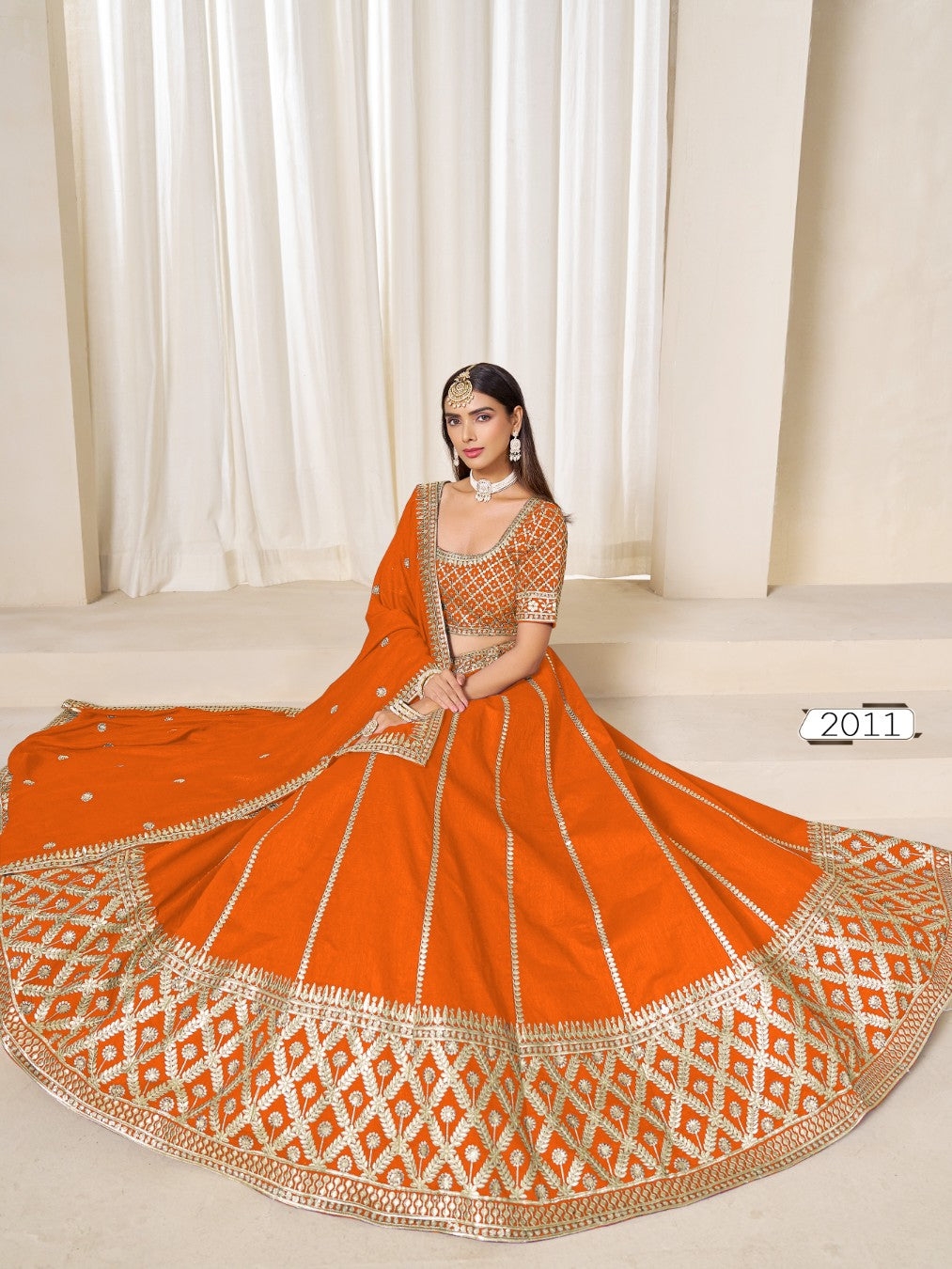 Anaita Orange Embroidered Art Silk Designer Lehenga Choli