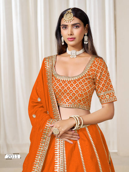 Anaita Orange Embroidered Art Silk Designer Lehenga Choli