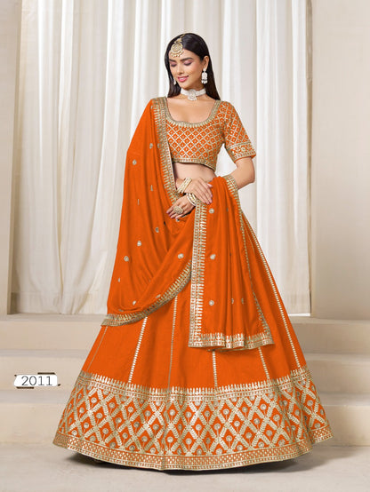 Anaita Orange Embroidered Art Silk Designer Lehenga Choli