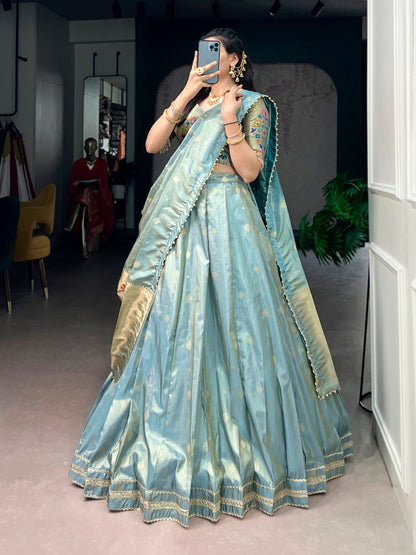 Lorenvalley Fashion Skyblue Shimmer Zari Weaving Work With Less Touch Up Lehenga Choli With Dupatta