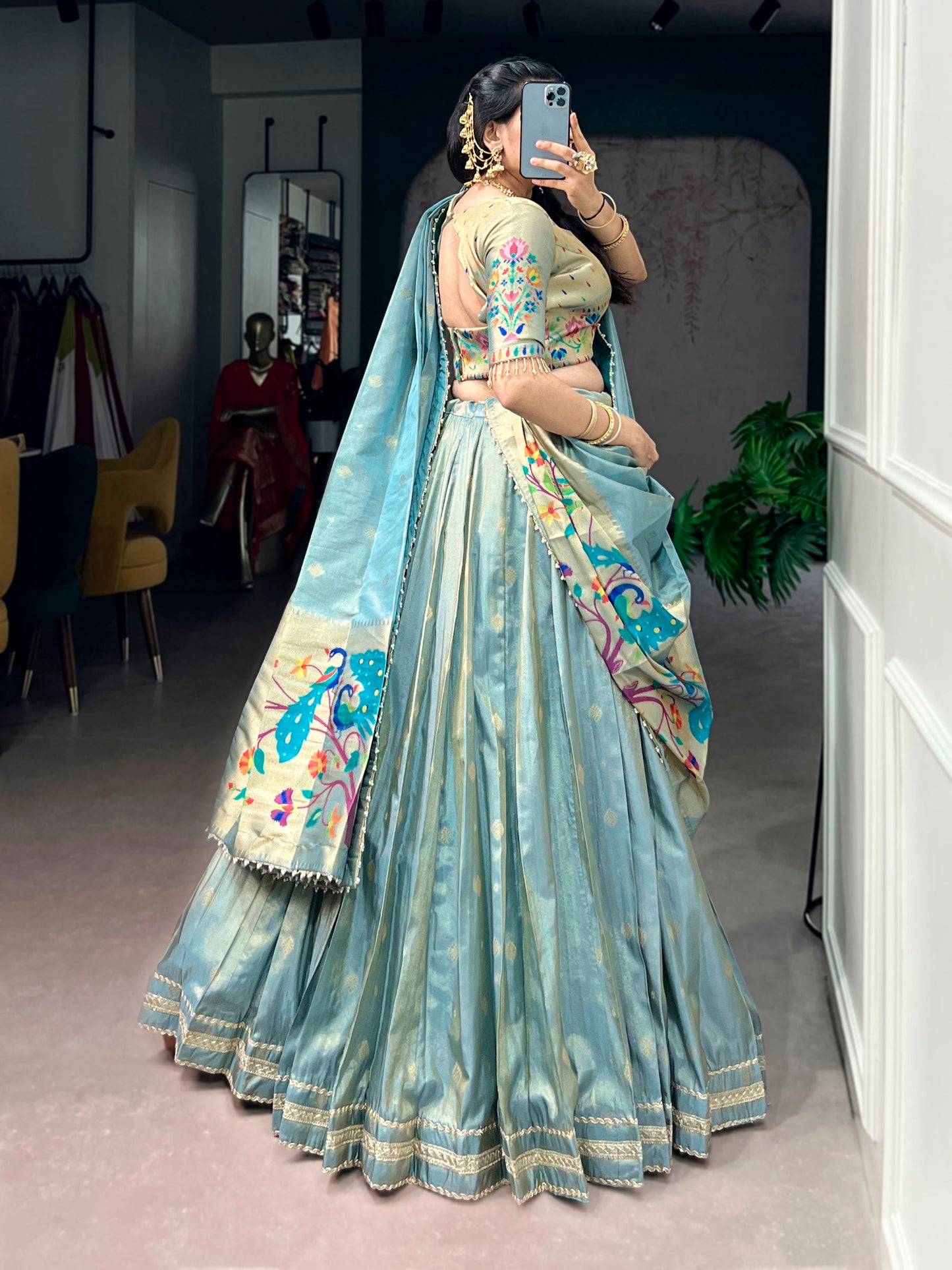 Lorenvalley Fashion Skyblue Shimmer Zari Weaving Work With Less Touch Up Lehenga Choli With Dupatta