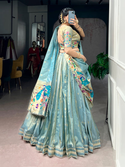Lorenvalley Fashion Skyblue Shimmer Zari Weaving Work With Less Touch Up Lehenga Choli With Dupatta