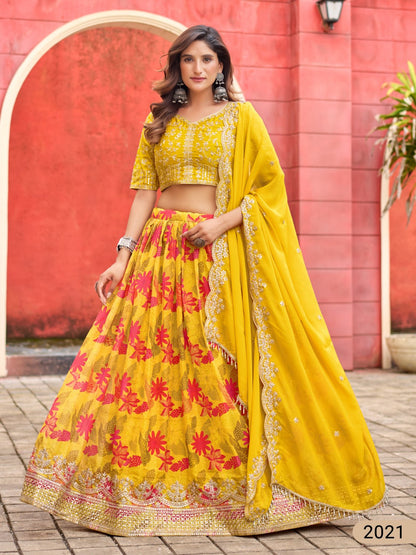 Anaita Yellow Art Silk Lehenga Choli With Tabby Silk Print