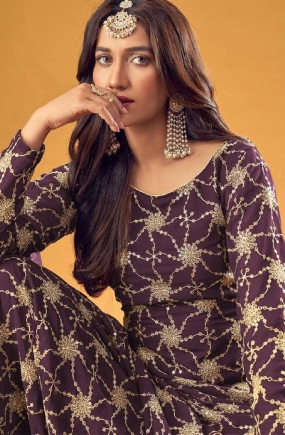 Anaita Purple Faux Georgette Plazzo Suit With Embroidery & Sequins Work