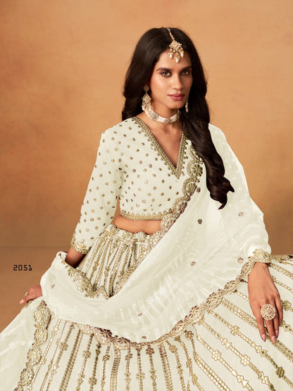 Anaita White Art Silk Lehenga Choli With Embroidery Work