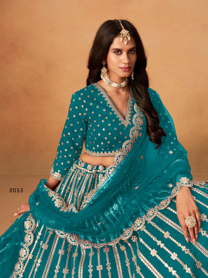 Anaita Teal Green Art Silk Lehenga Choli With Embroidery Work