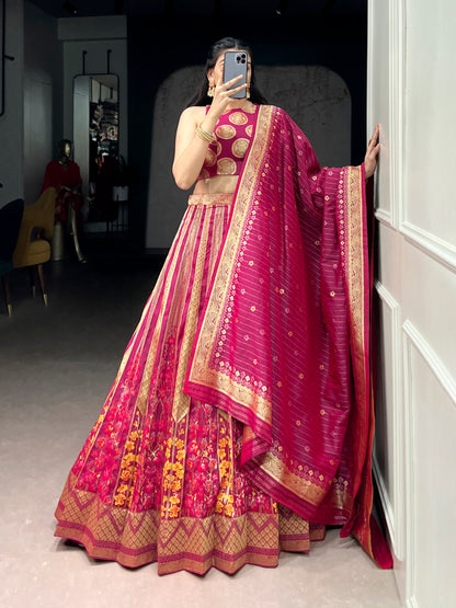 Lorenvalley Fashion Pink Silk Zari Weaving Work Lehenga Choli with Dupatta