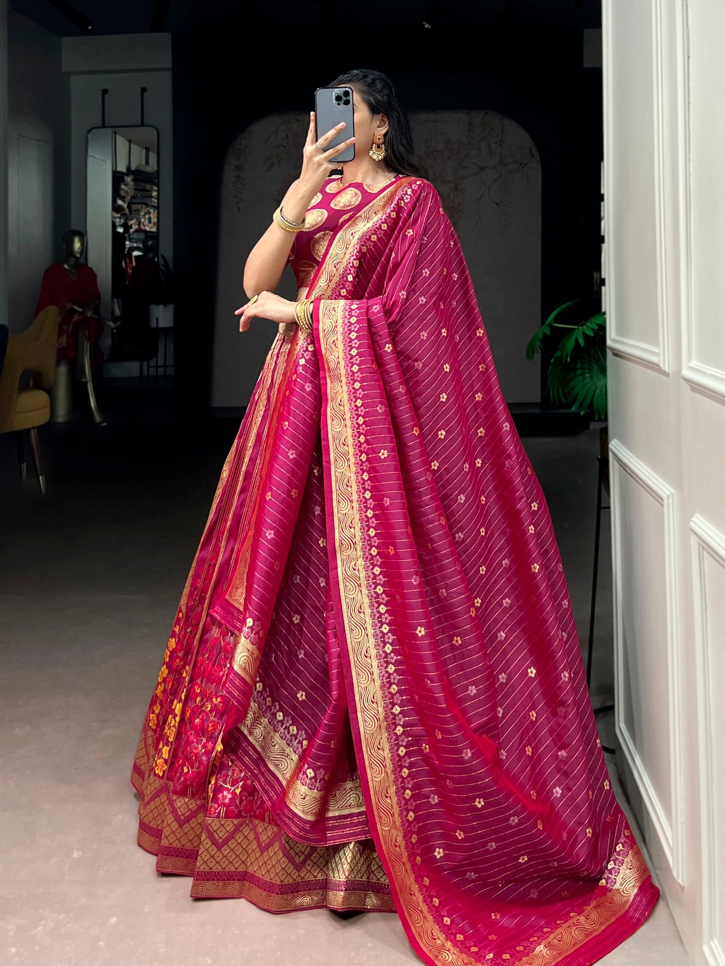 Lorenvalley Fashion Pink Silk Zari Weaving Work Lehenga Choli with Dupatta