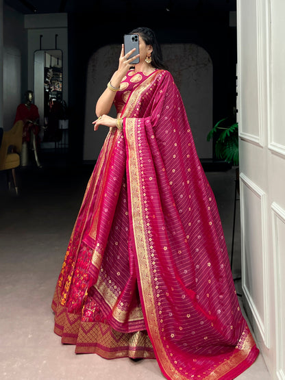 Lorenvalley Fashion Pink Silk Zari Weaving Work Lehenga Choli with Dupatta