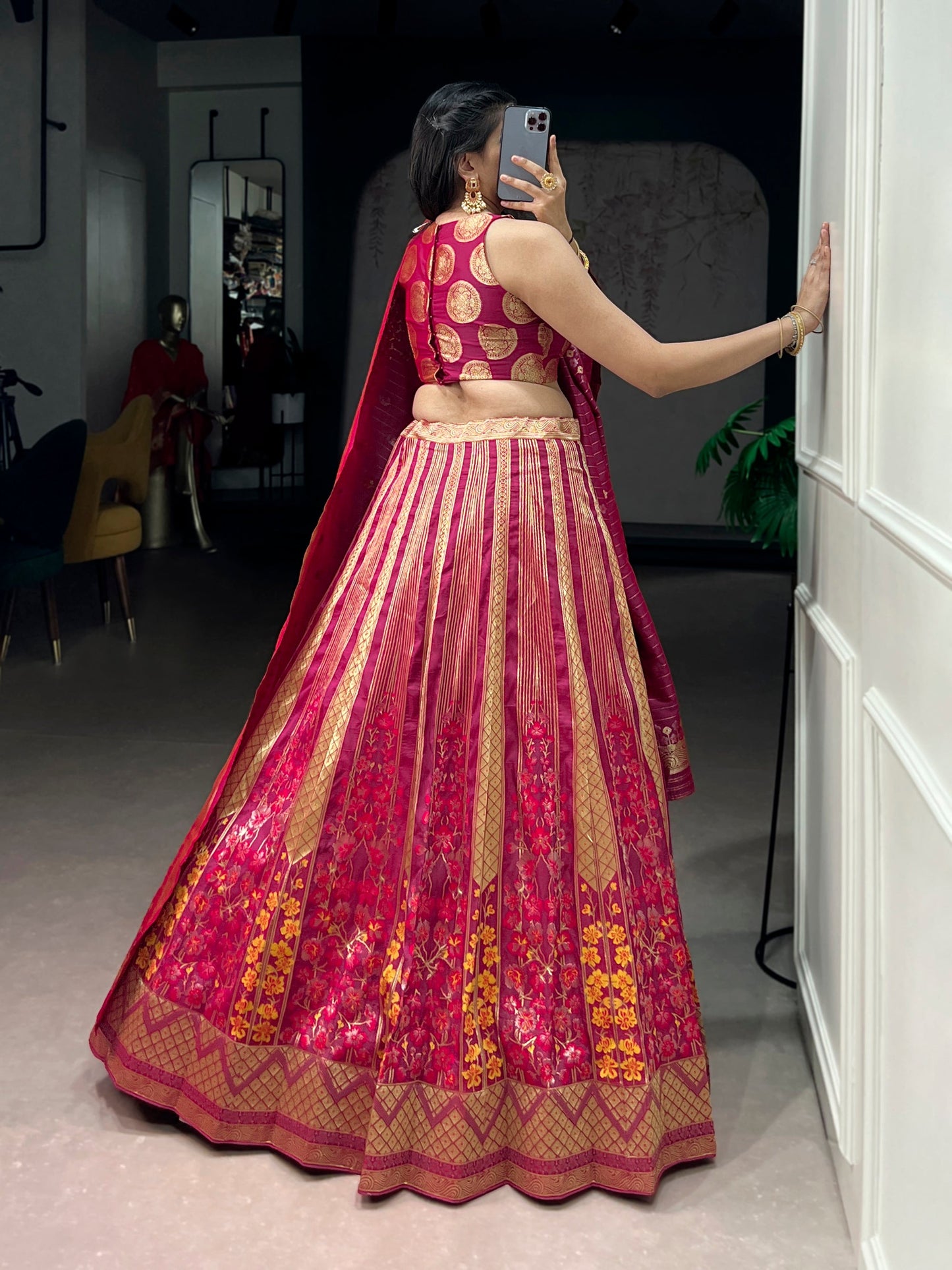 Lorenvalley Fashion Pink Silk Zari Weaving Work Lehenga Choli with Dupatta