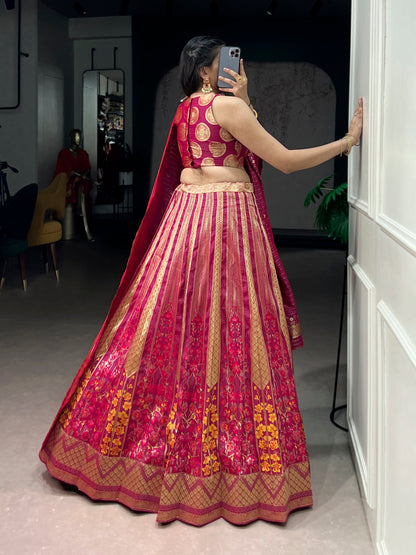 Lorenvalley Fashion Pink Silk Zari Weaving Work Lehenga Choli with Dupatta