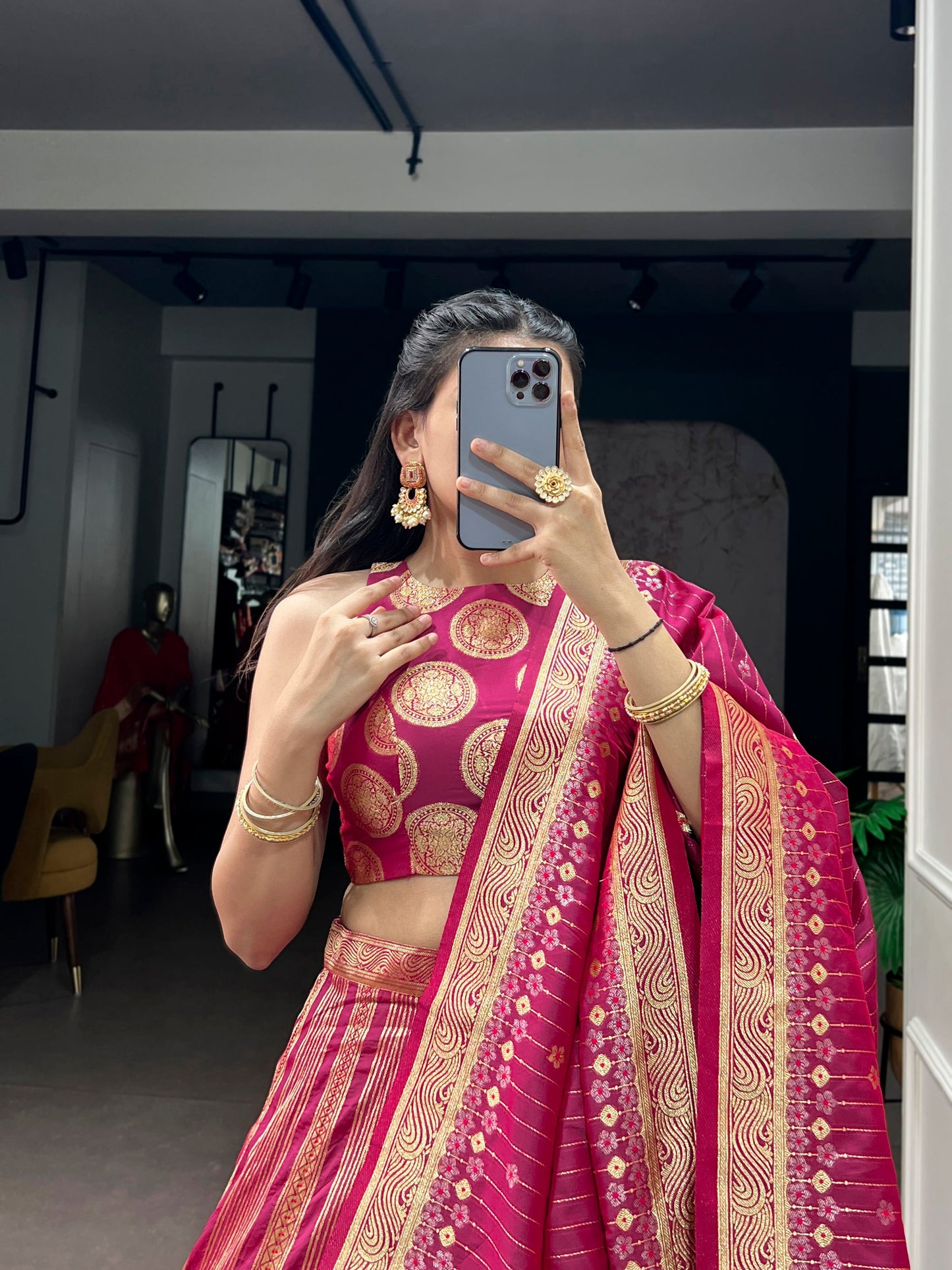 Lorenvalley Fashion Pink Silk Zari Weaving Work Lehenga Choli with Dupatta