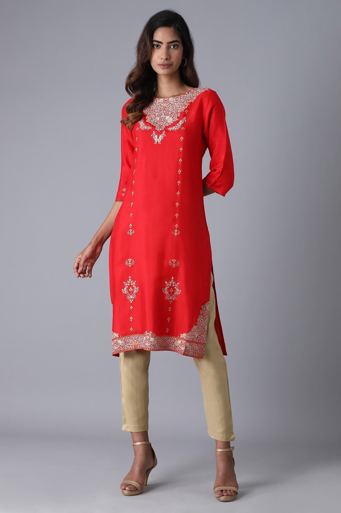 W for Woman Red Straight kurta