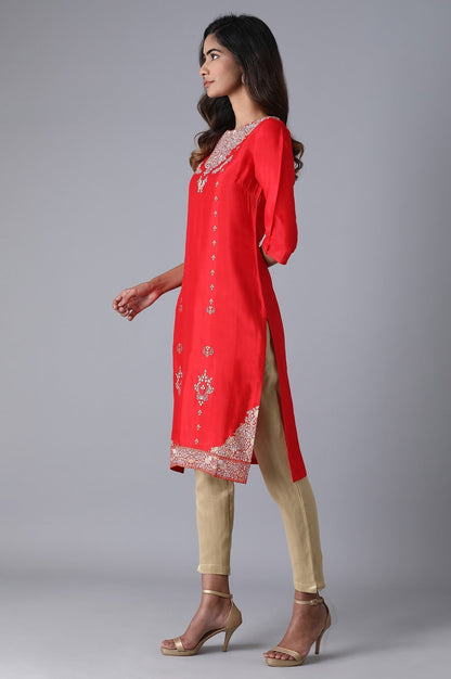W for Woman Red Straight kurta