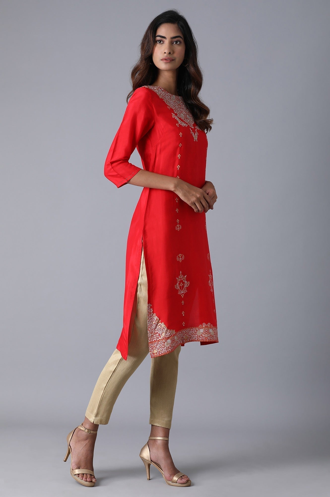 W for Woman Red Straight kurta