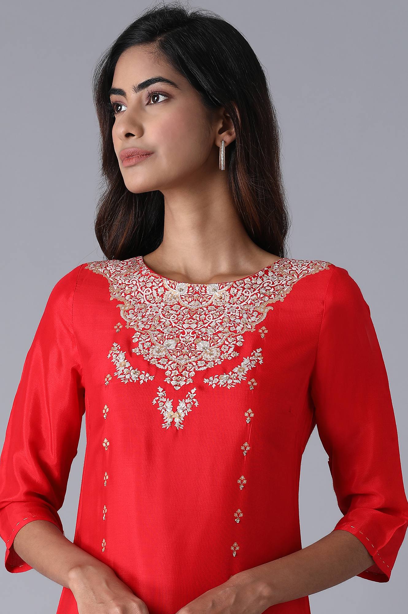 W for Woman Red Straight kurta
