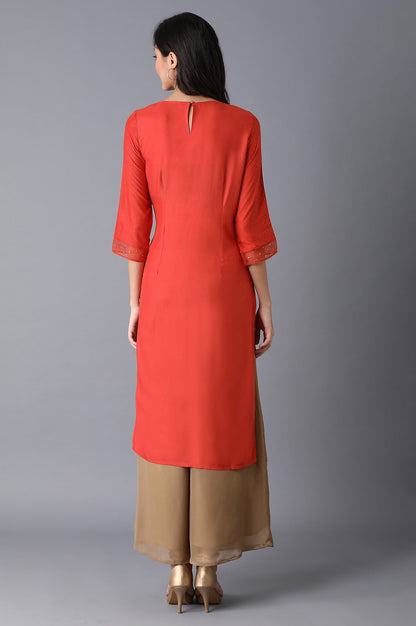 W for Woman Orange Glitter Printed kurta