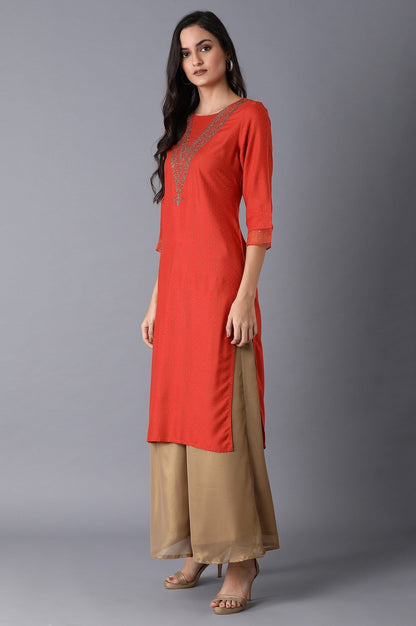 W for Woman Orange Glitter Printed kurta