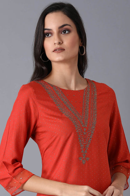 W for Woman Orange Glitter Printed kurta