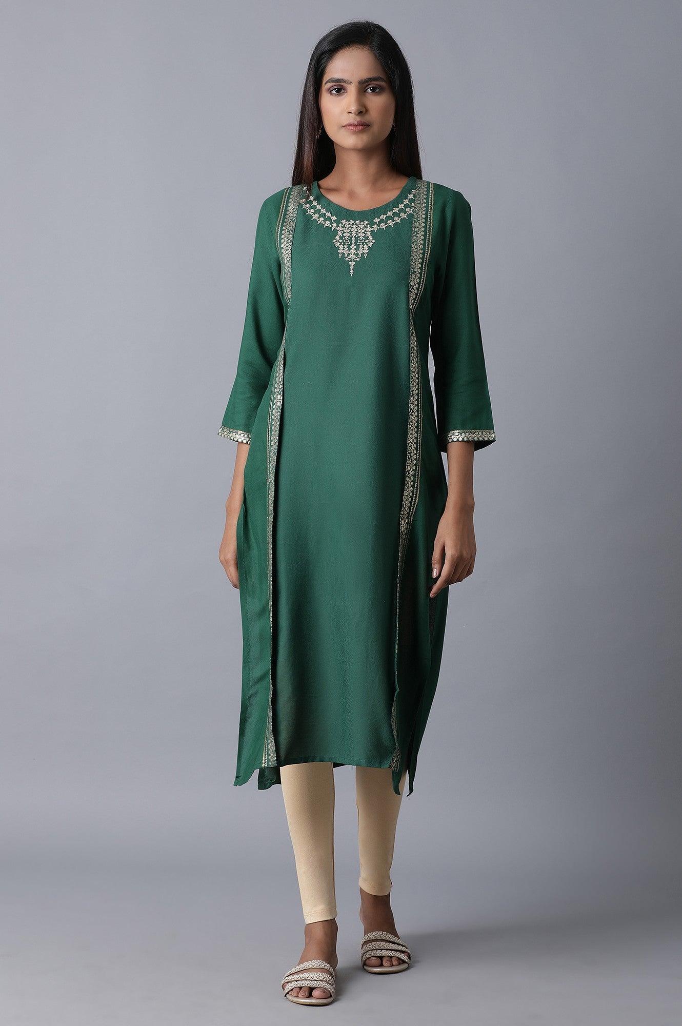 W for Woman Teal Mock Layer kurta
