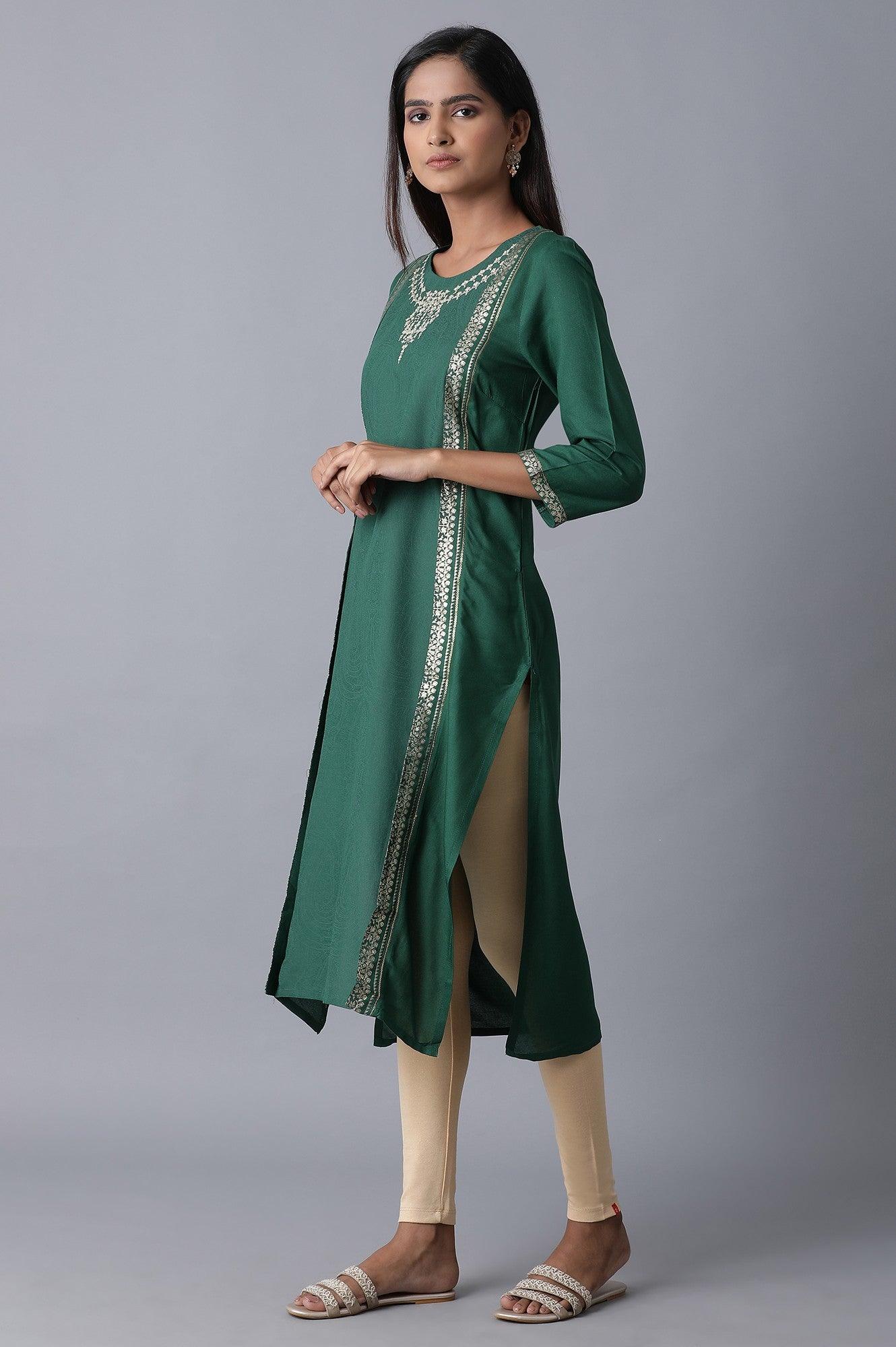 W for Woman Teal Mock Layer kurta