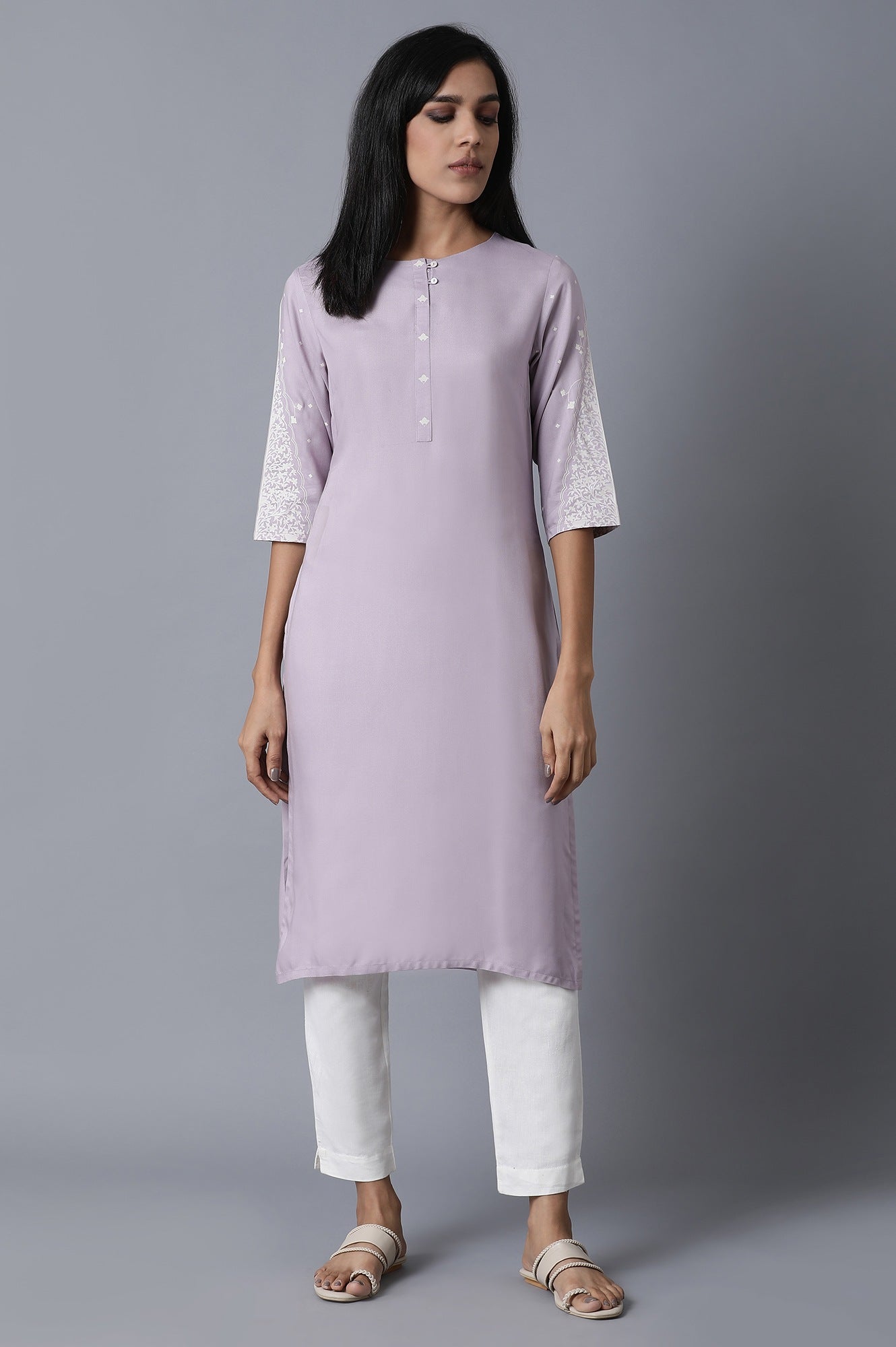 W for Woman Lime Green Polka Print Kurta