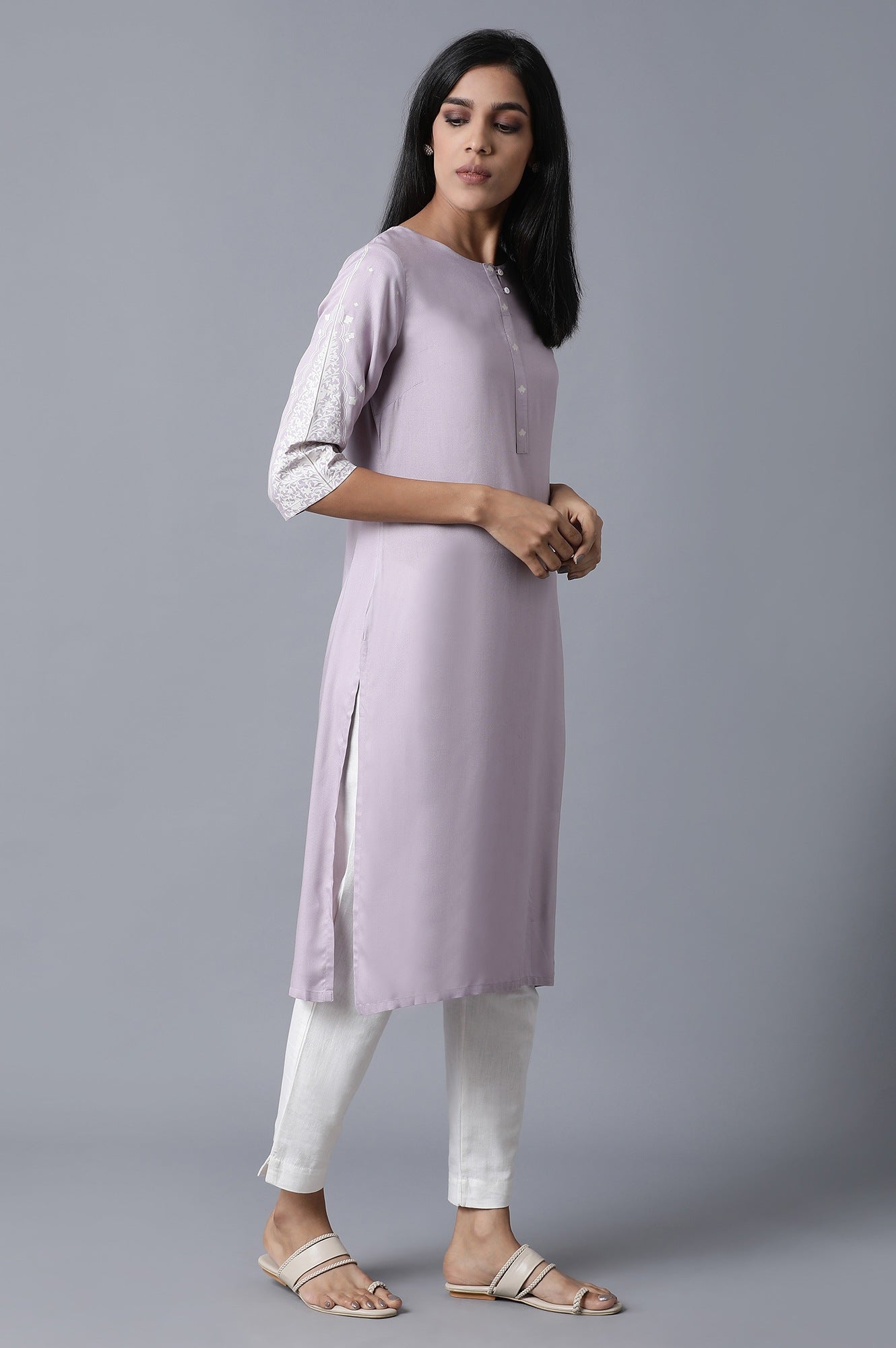 W for Woman Lime Green Polka Print Kurta