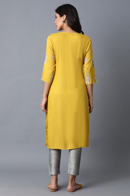 W for Woman Yellow Kurta With Printed Yoke