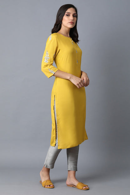 W for Woman Yellow Kurta With Printed Yoke